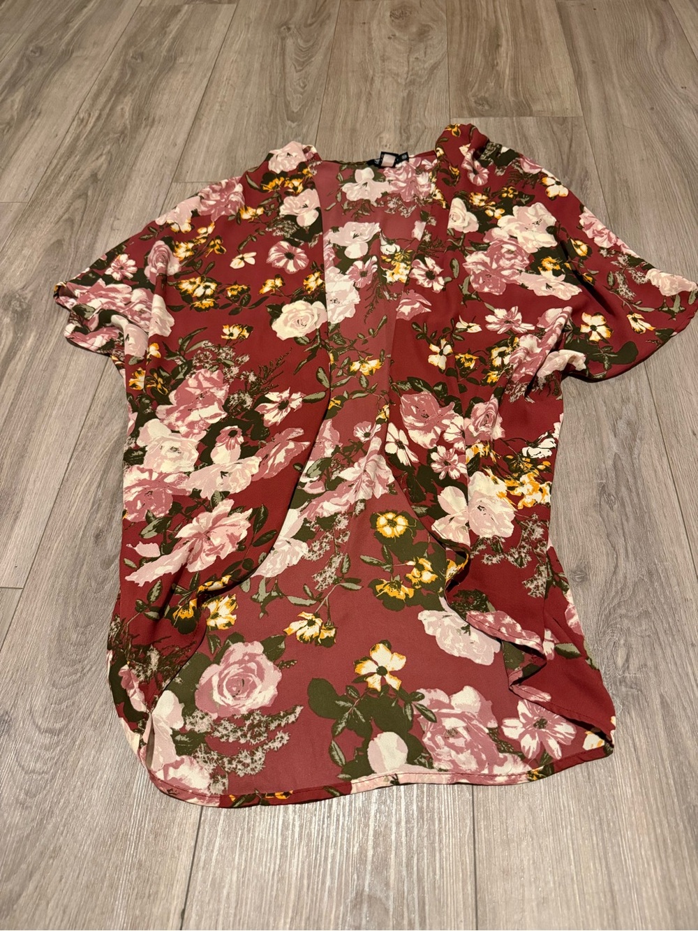 Miss Chievous burgundy and Olive Floral Sheer Top